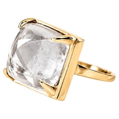 Eighteen Karat Yellow Gold Engagement Custom Made Ring with Sugarloaf Quartz