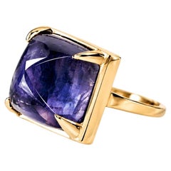 Solid Eighteen Karat Rose Gold Contemporary Cocktail Minimalist Ring with Iolite