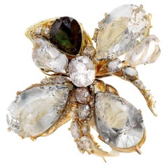 Kunsthandwerklicher zeitgenössischer Ring aus Roségold mit Aquamarinen, Diamanten und Saphiren 