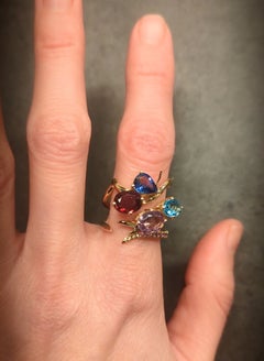 GRS Certified Royal Blue and Pink Sapphire Solid Yellow Gold Contemporary Ring