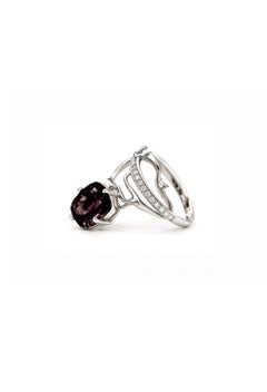 Eighteen Karat Solid White Gold Tibetan Cocktail Ring with Spinel and Diamonds