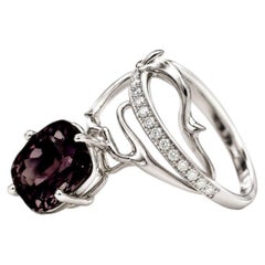 Eighteen Karat Solid White Gold Engagement Ring with Natural Spinel and Diamonds