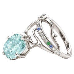 18K White Gold Engagement Ring with Natural Paraiba Tourmaline and Diamonds