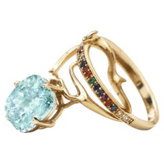 18 Karat Gold Tibetan Ring with Paraiba Tourmaline, Diamonds and Emeralds