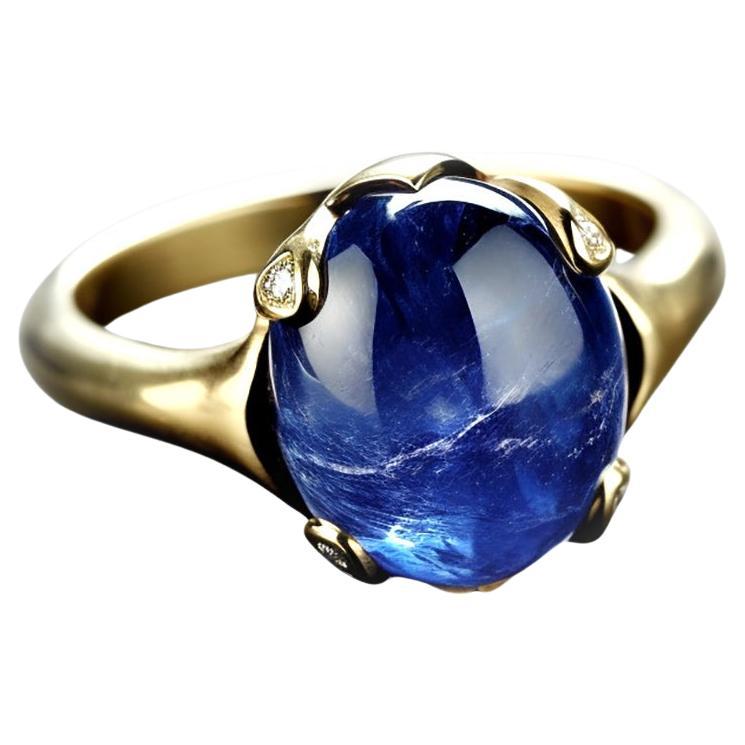 Eighteen Karat White Gold Three Carats Sapphire Contemporary Ring with Diamonds For Sale