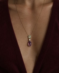 Eighteen Karat Yellow Gold Pendant Necklace with Natural Amethyst and Sapphire