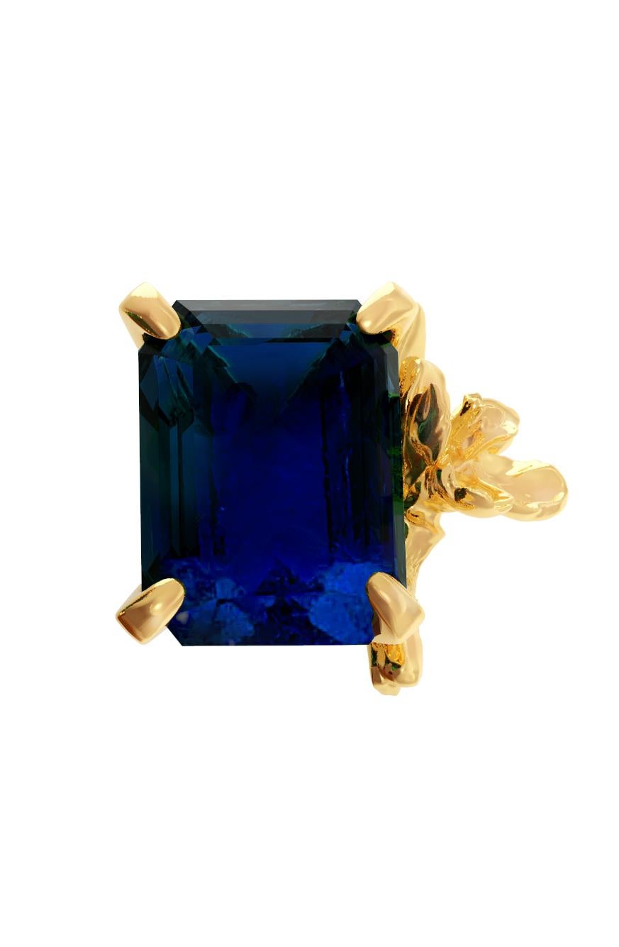 Collier pendentif floral contemporain en or jaune 18 carats avec saphir Neuf - En vente à Berlin, DE