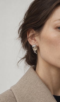 Custom Made Contemporary Sculptural Earrings in Sterling Silver with Quartzes