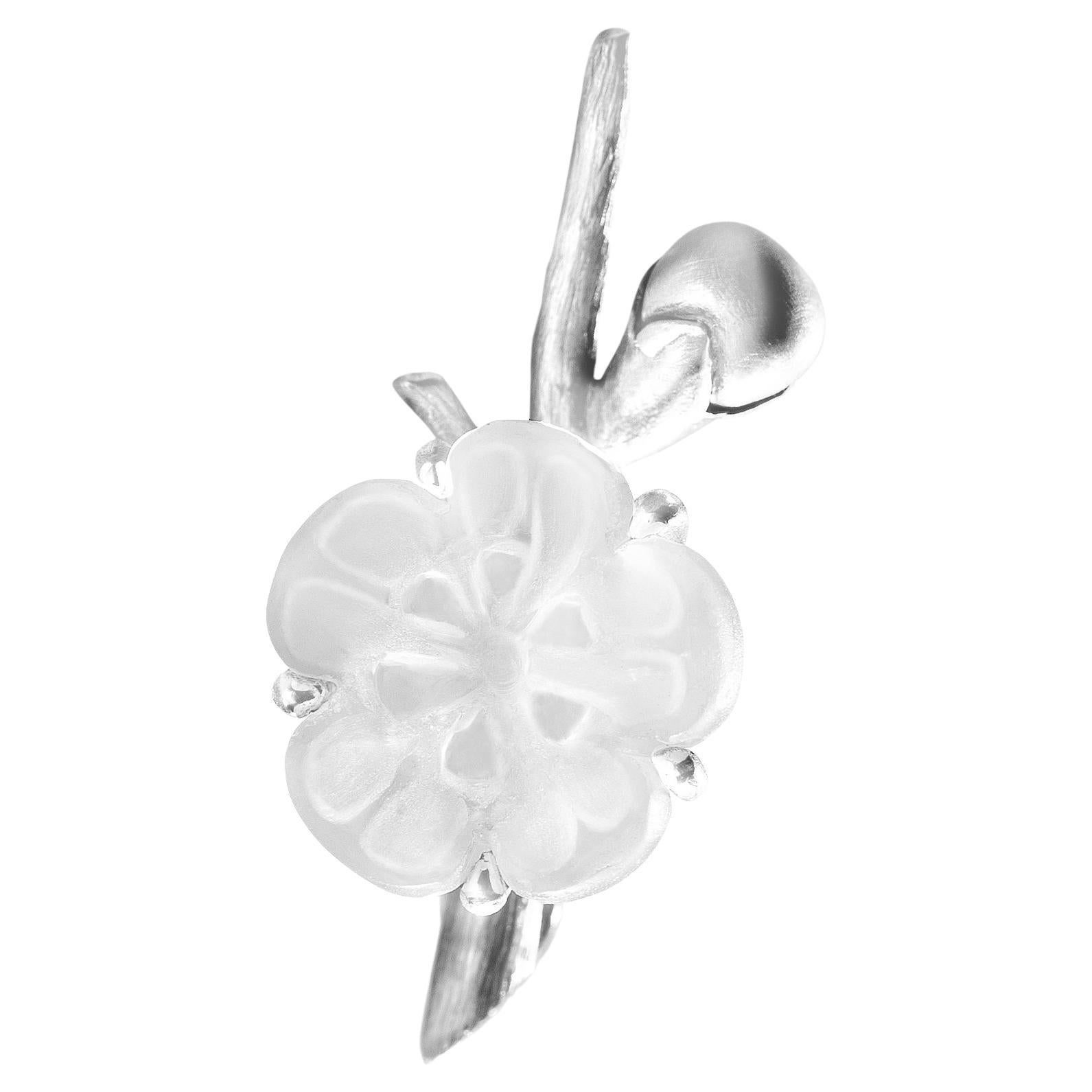 Sakura Contemporary Pendant by the Artist in Silver with Rock Crystal Flower