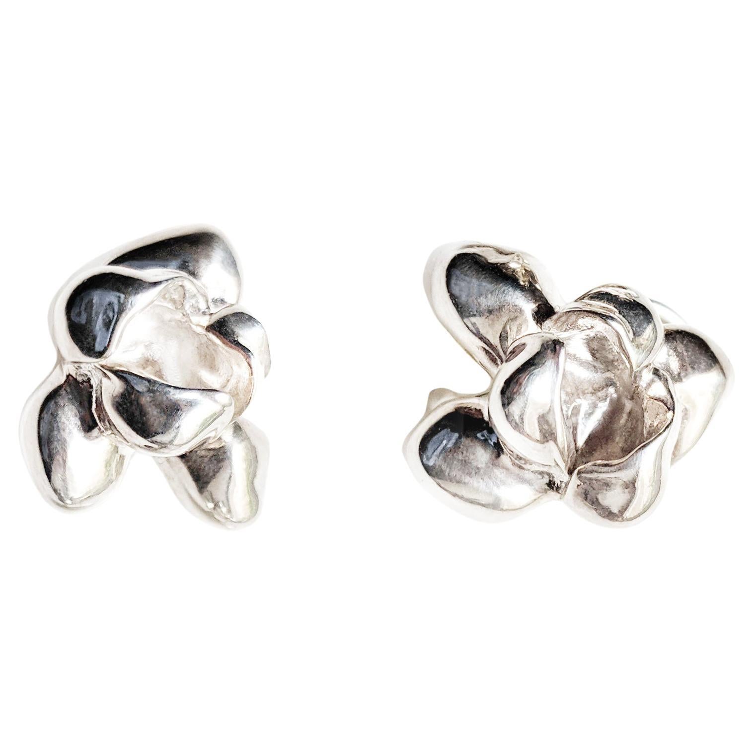 Sterling Silver Film Award Transformer Iris Blossom Contemporary Stud Earrings