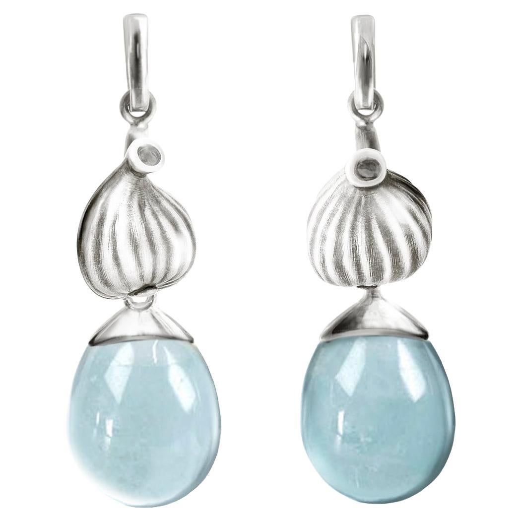 Sterling Silver Cocktail Clip-on Garden Fig Earrings with Blue Topazes For Sale