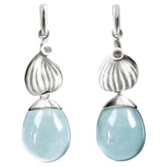 Sterling Silver Cocktail Clip-on Garden Fig Earrings with Blue Topazes