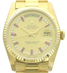 Rolex Yellow Gold Diamond Ruby Day-Date Wristwatch Ref 18238