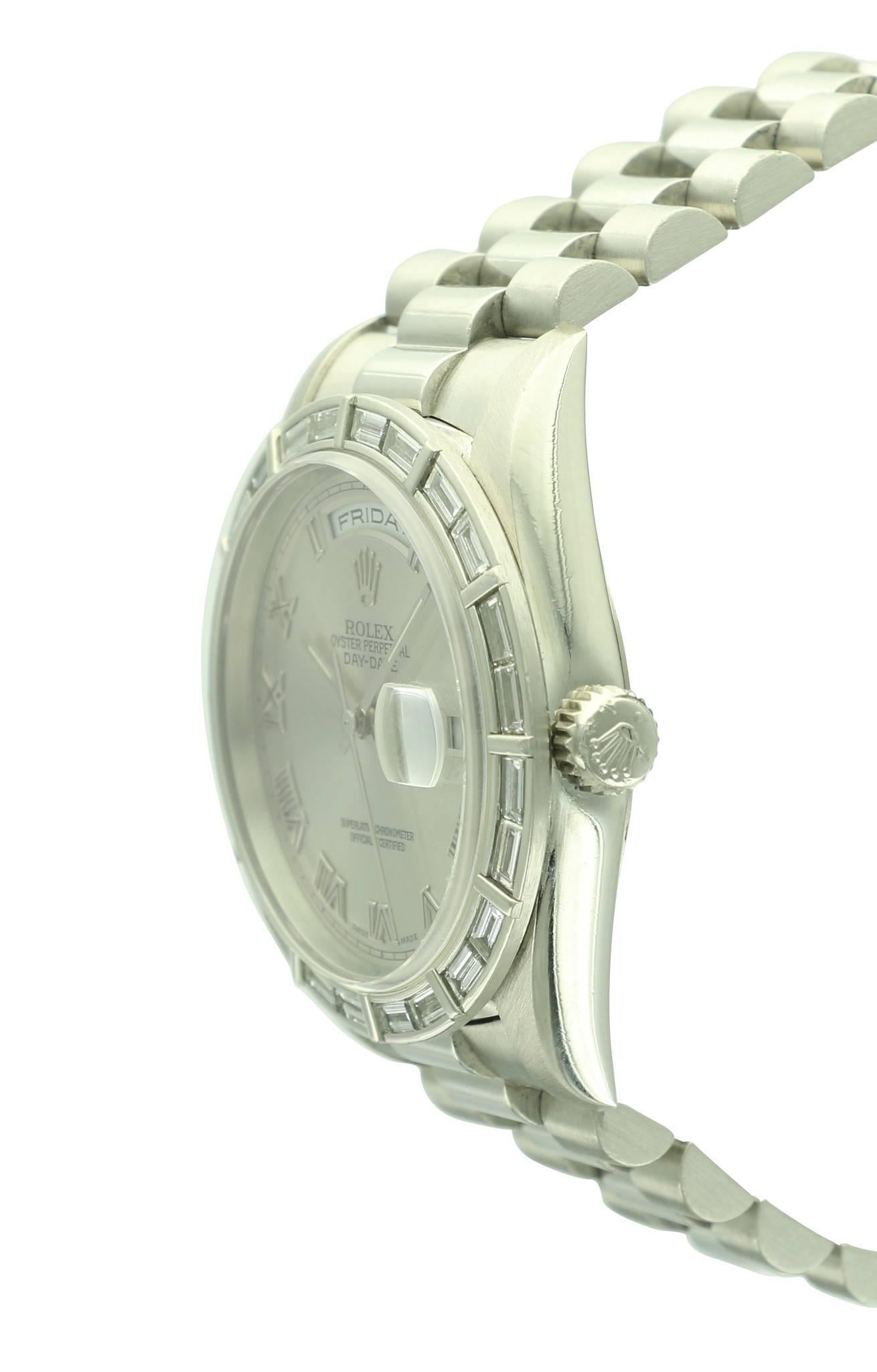 Rolex Platinum Diamond Day-Date Wristwatch Ref 18366 In Excellent Condition In Beverly Hills, CA