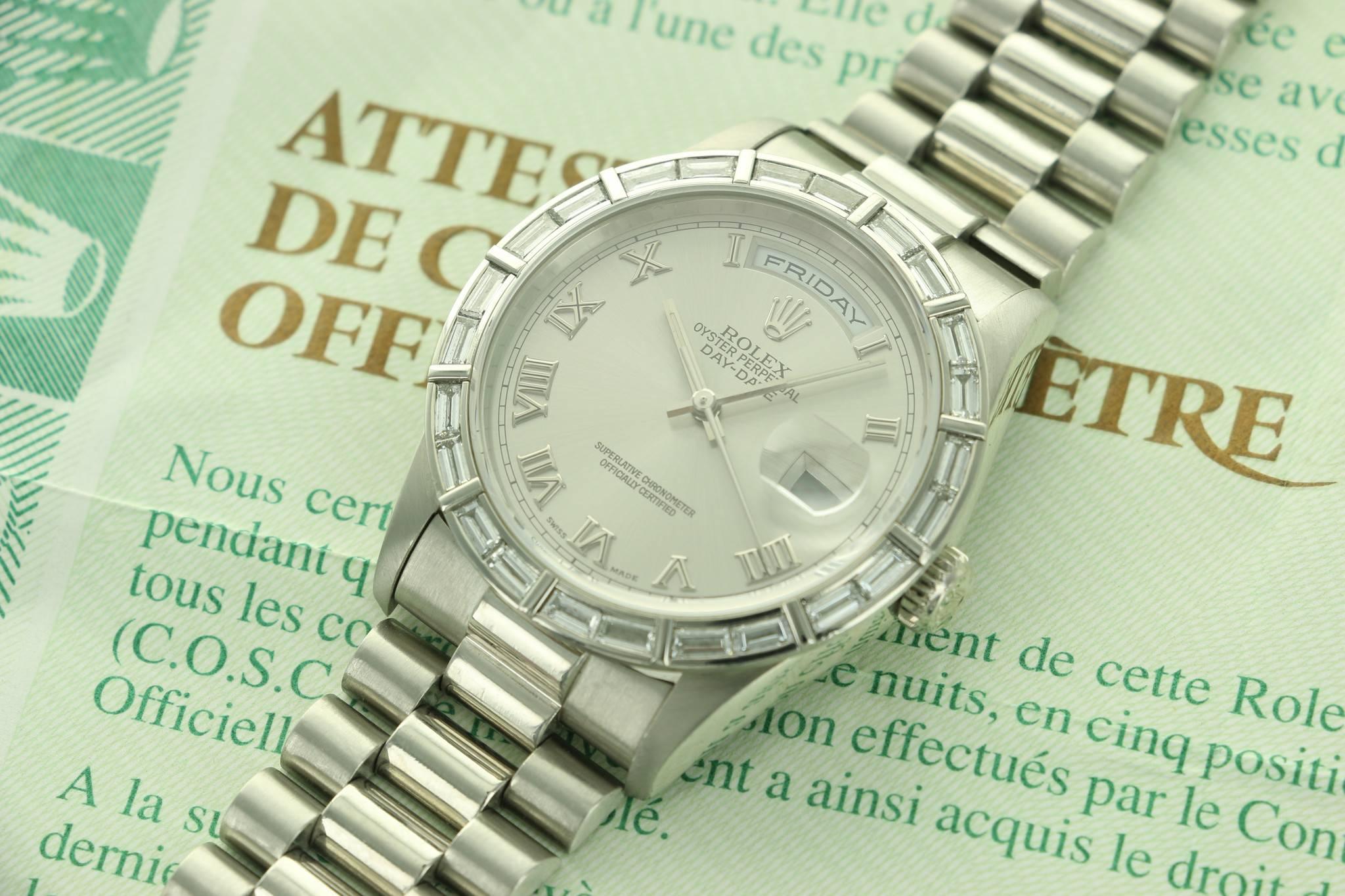 Rolex Platinum Diamond Day-Date Wristwatch Ref 18366 1