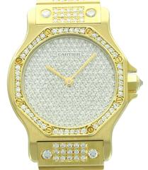 Cartier Yellow Gold Diamond Pave Dial Santos Octagon Wristwatch
