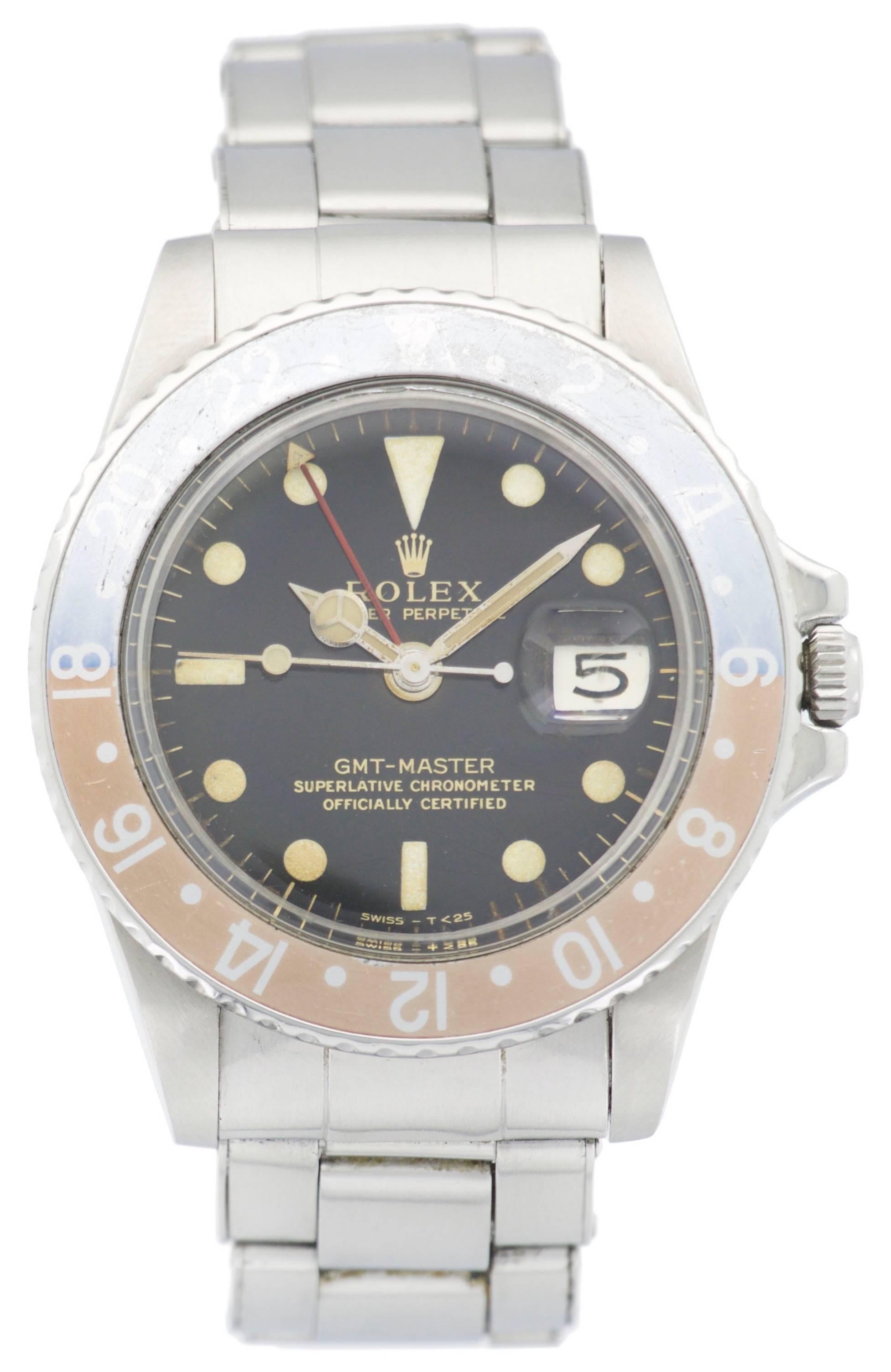 Rolex Stainless Steel Gilt Dial GMT-Master Wristwatch Ref 1675  In Excellent Condition In Beverly Hills, CA