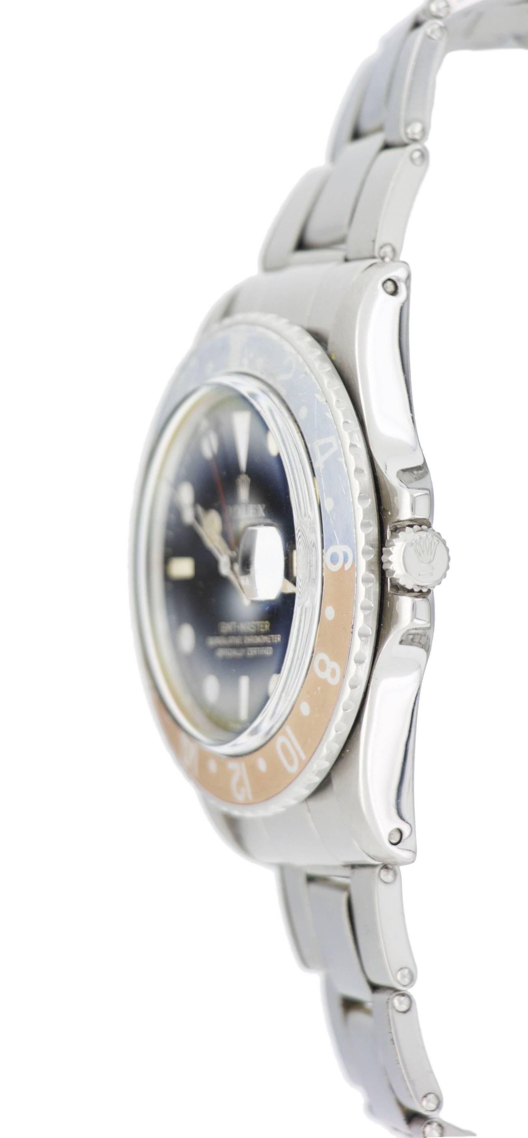 Women's or Men's Rolex Stainless Steel Gilt Dial GMT-Master Wristwatch Ref 1675 