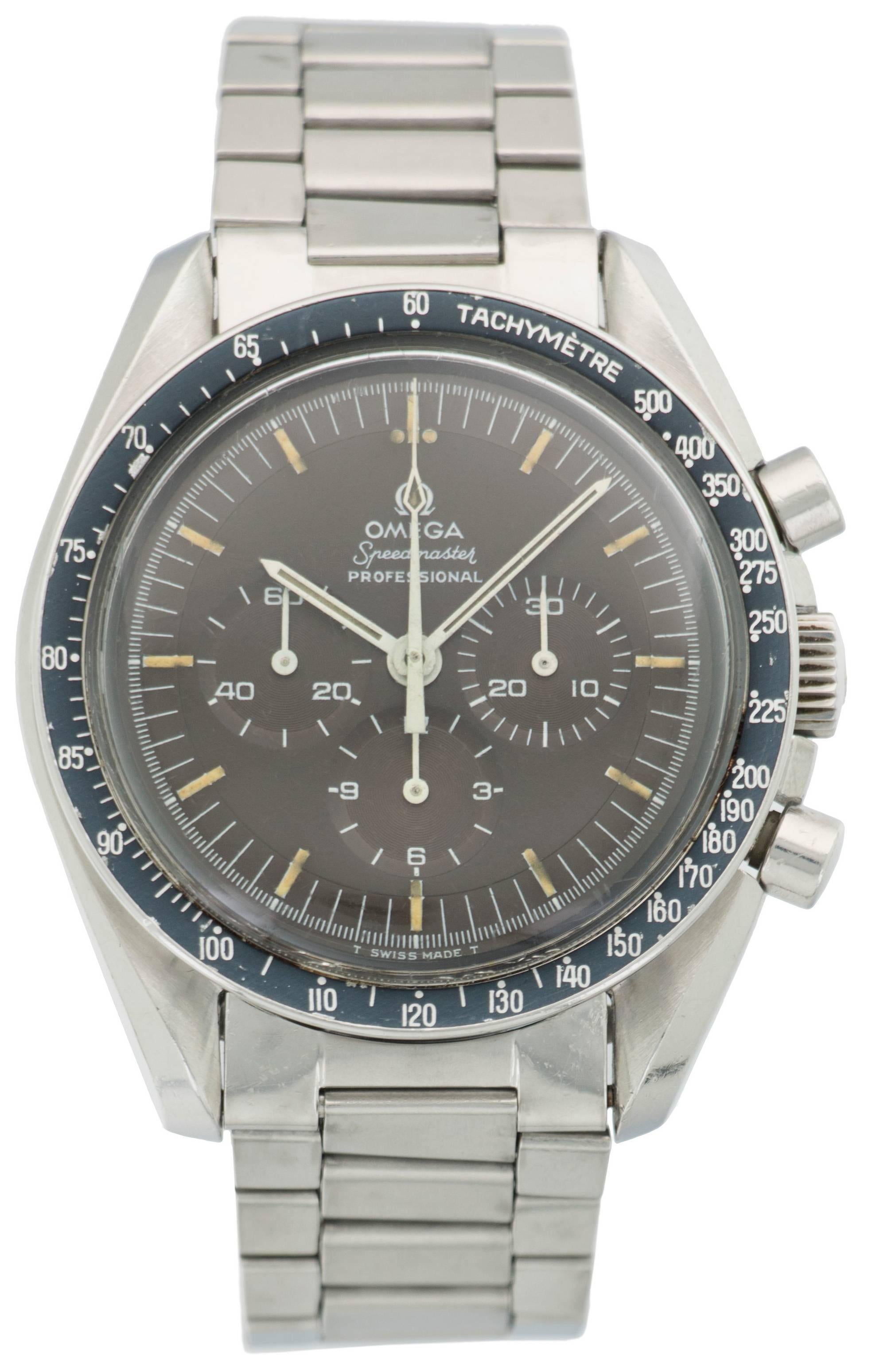 This fantastic Omega Speedmaster 145.022-69 ST features a gorgeous, even brown dial, slightly navy "DON" bezel and a case in excellent condition with typical, minor wear. These watches are becoming more highly sought after and rare,