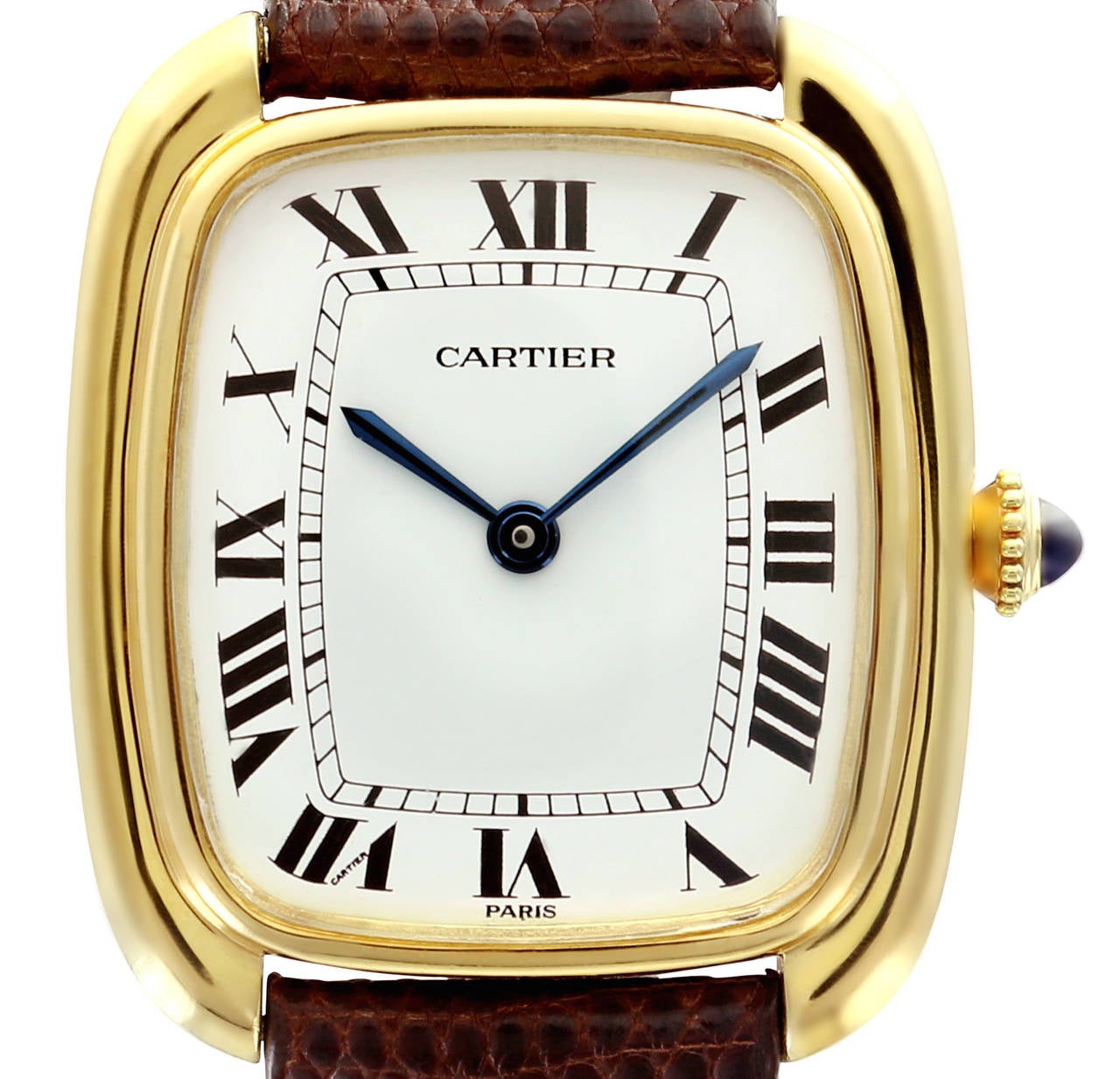 This beautiful, 1970s automatic Cartier Tank Gondole is a rare take on the classic Tank design while maintaining the iconic model's classic features. The Cartier Tank line was created in 1917 with a design inspired by the Renault tanks which Louis