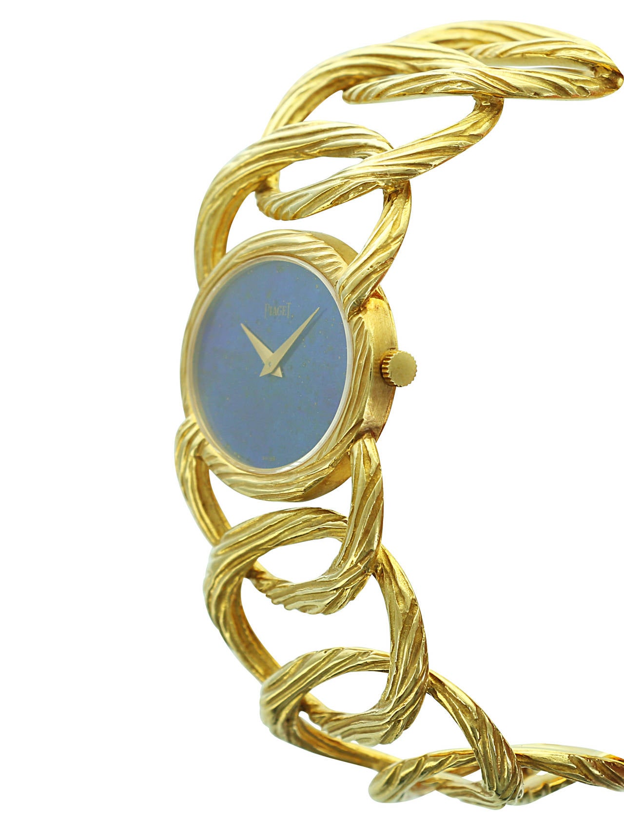 Piaget Lady's Yellow Gold Lapis Rope Link Band Bracelet Watch In Excellent Condition For Sale In Beverly Hills, CA