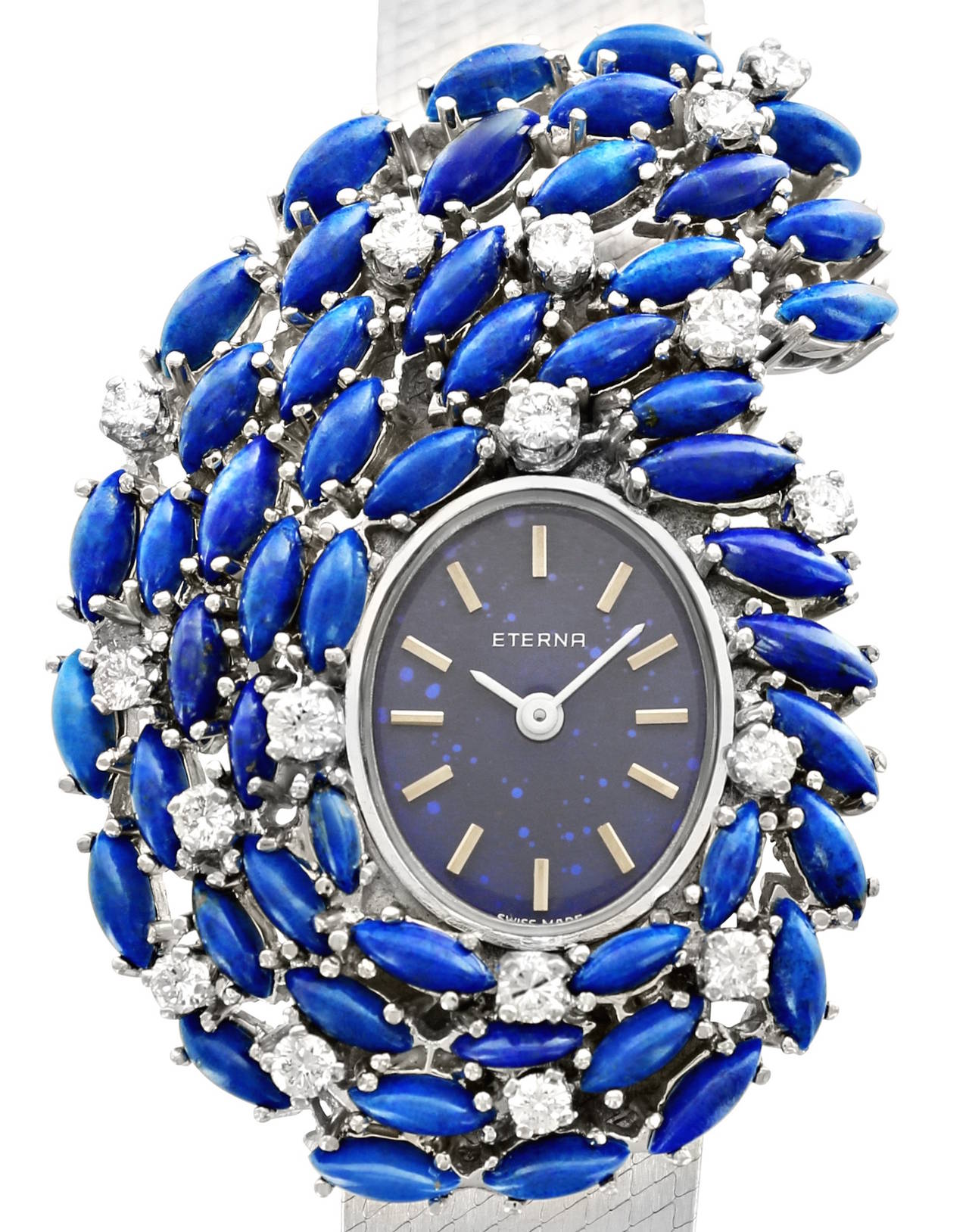 Eterna Lady's White Gold Lapis Diamond Wristwatch