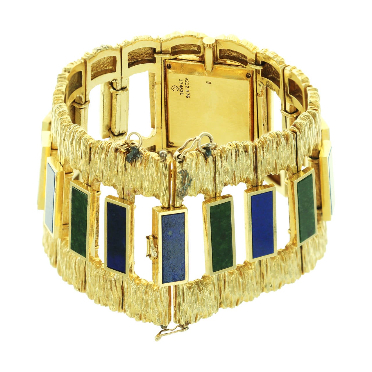 Women's Piaget Lady's Yellow Gold Rare Lapis Nephrite Cuff Wristwatch For Sale