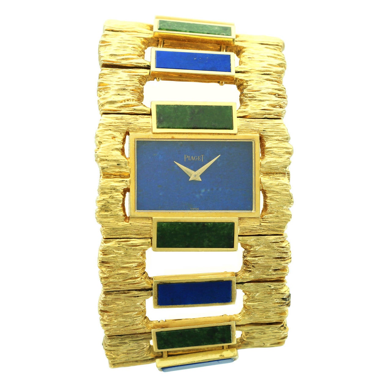 Piaget Lady's Yellow Gold Rare Lapis Nephrite Cuff Wristwatch For Sale