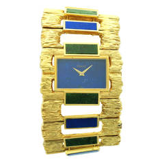 Piaget Lady's Yellow Gold Rare Lapis Nephrite Cuff Wristwatch