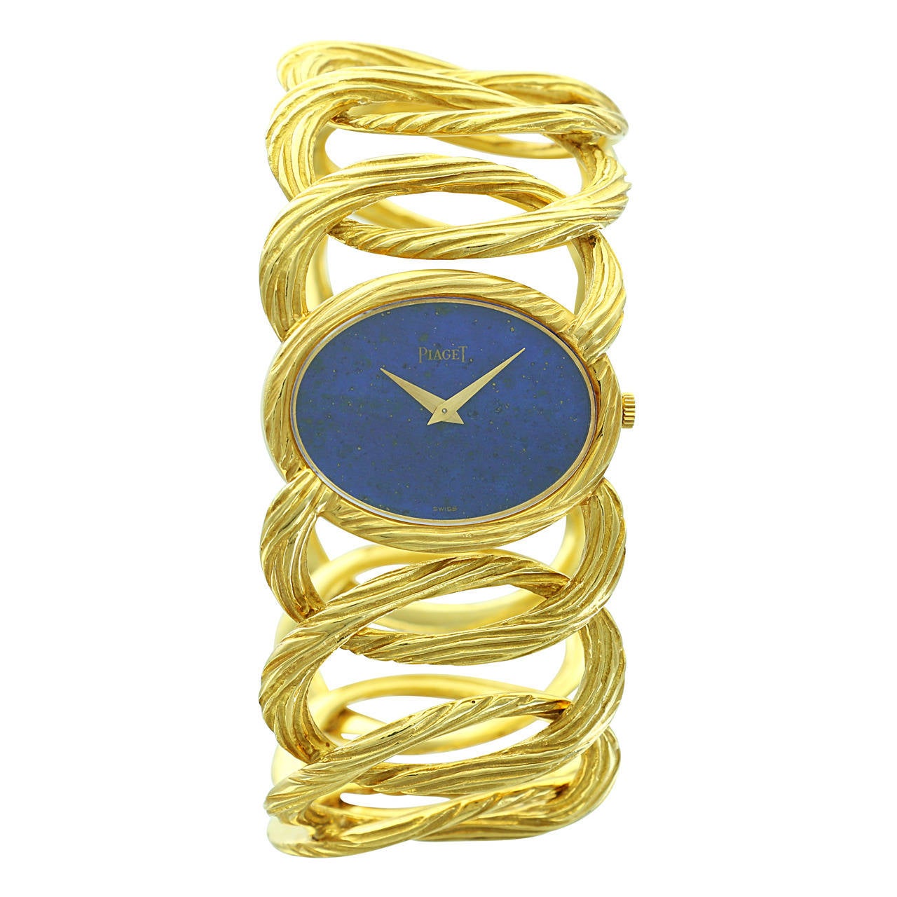 Piaget Lady's Yellow Gold Lapis Rope Link Band Bracelet Watch For Sale