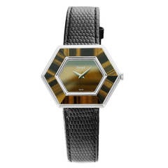 Vintage Piaget Lady's White Gold Tiger's Eye Hexagonal Wristwatch