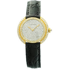 Cartier Lady's Yellow Gold Pavé Diamond Dial Vendome Wristwatch