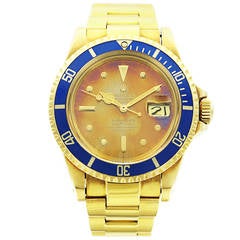 Rolex Yellow Gold Blue Dial Submariner Wristwatch Ref 1680