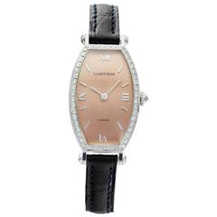 Vintage Cartier Lady's White Gold Salmon Dial Tonneau Wristwatch