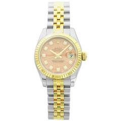 Rolex Lady's Two Color Gold Datejust Coral Diamond Dial Wristwatch Ref 179173 9