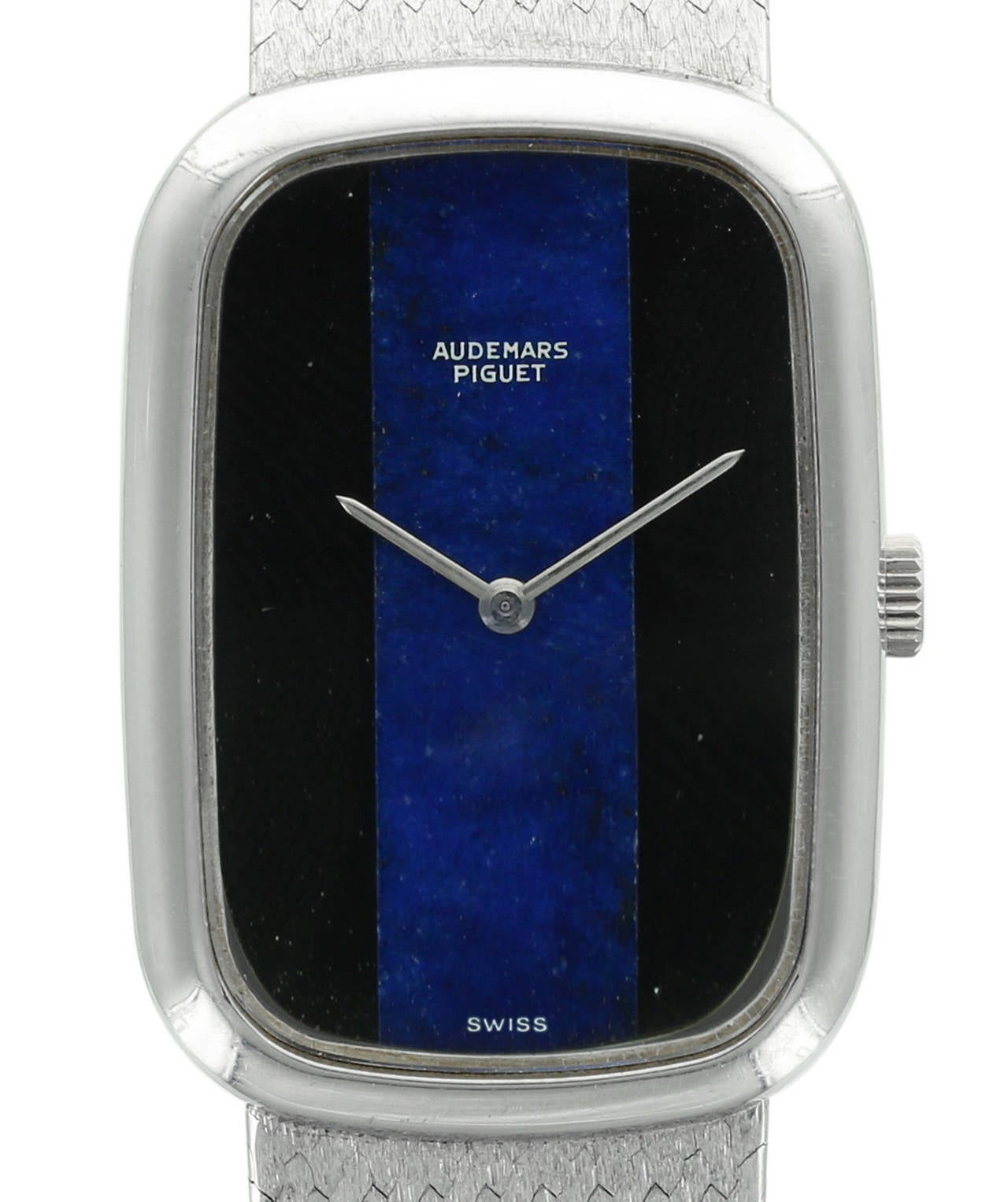 This beautiful Audemars Piguet ladies watch features a stunning Lapis Lazuli and Onyx dial, a smooth, comfortable white gold band and a low profile case. It is truly an elegant women's watch.