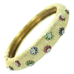1960s Buccellati Ruby Sapphire Emerald Diamond Gold Bangle 3