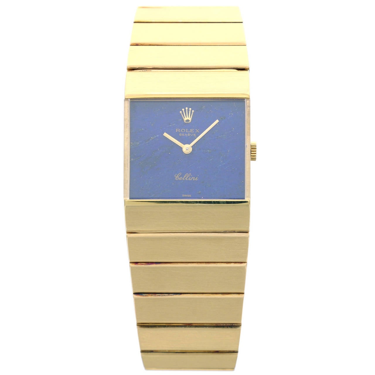 Rolex Lady's Yellow Gold Queen Midas Lapis Dial Wristwatch For Sale