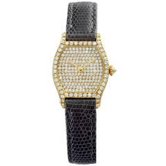 Cartier Yellow Gold Diamond Pave Dial Tortue Wristwatch