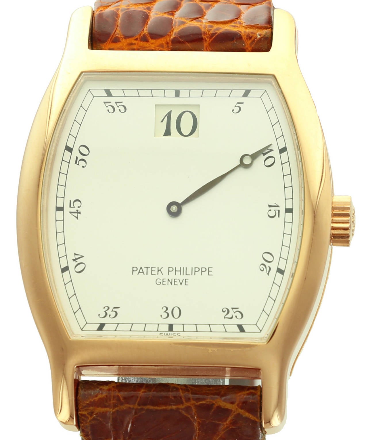 This beautiful, rose gold Patek Philippe Jumping Hour, ref. 3969R has an interesting feature rarely seen in watches; the jumping hour. At the top of the dial, there is a number wheel many would confuse as a date wheel. Instead, this wheel displays