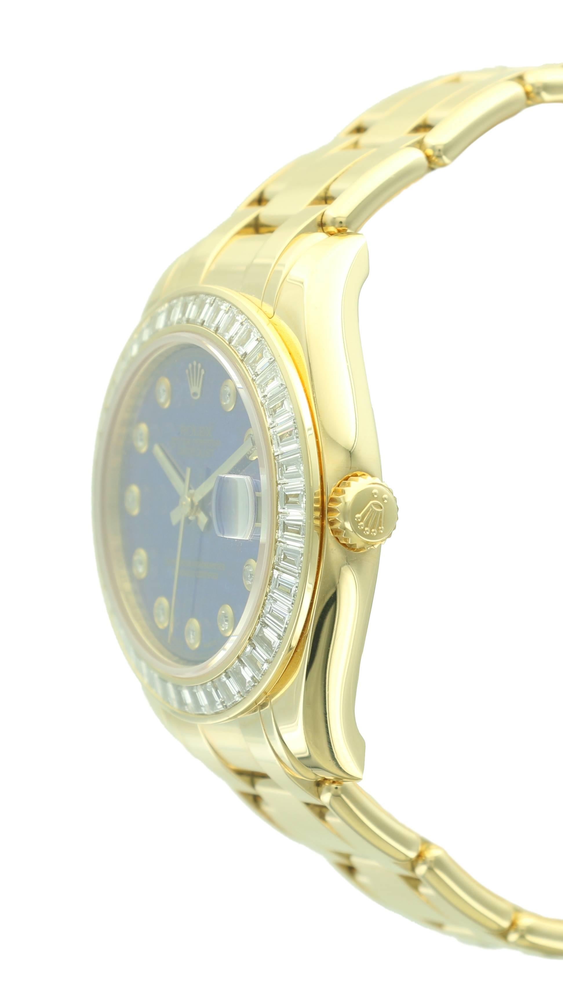 Rolex Ladies Yellow Gold Datejust Pearlmaster Wristwatch Ref 81308BR In Excellent Condition For Sale In Beverly Hills, CA