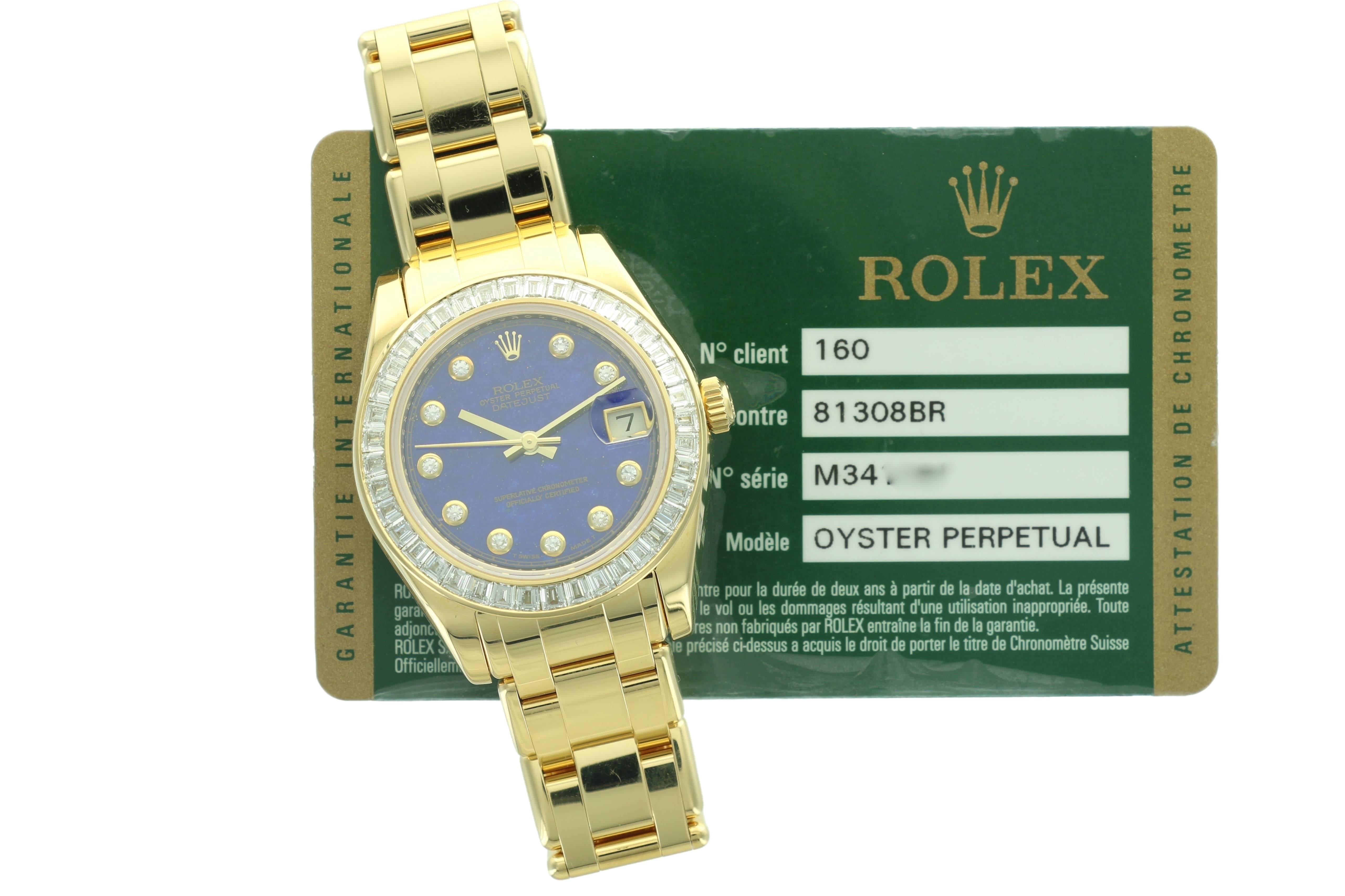 Rolex Ladies Yellow Gold Datejust Pearlmaster Wristwatch Ref 81308BR For Sale 1