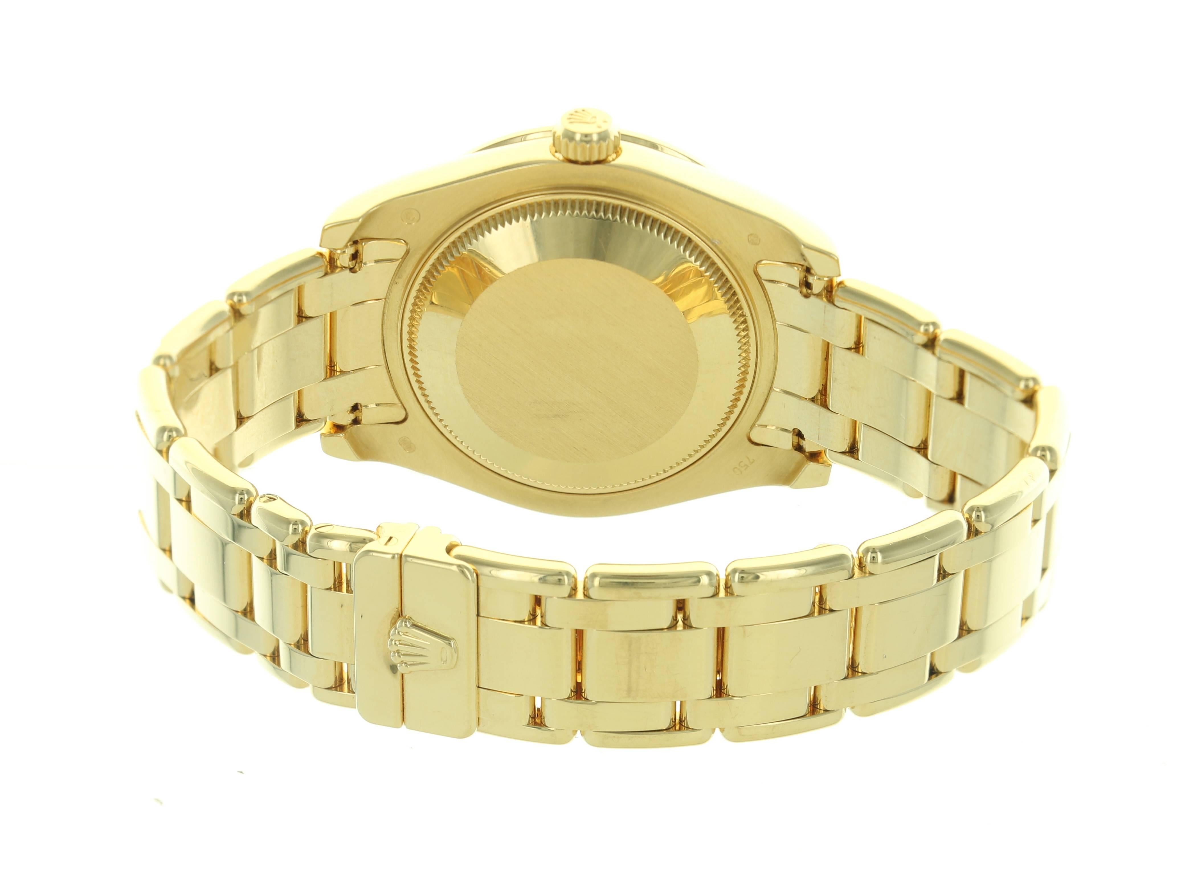 Women's Rolex Ladies Yellow Gold Datejust Pearlmaster Wristwatch Ref 81308BR For Sale