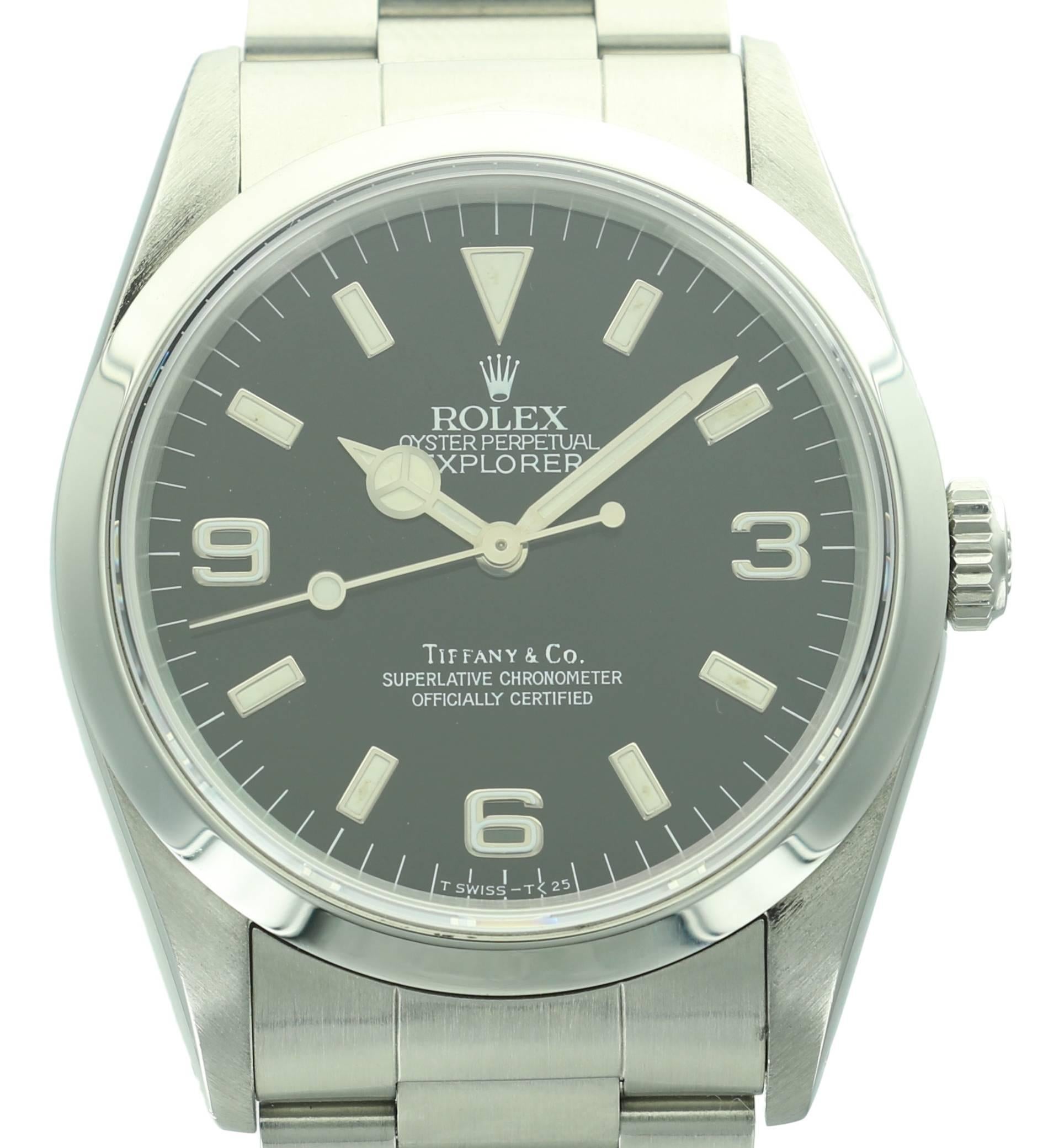 The Rolex Explorer is one of the brands most popular and well known models, having been produced since it's inception in 1953. This Explorer, a reference 14270, was originally retailed by Tiffany & Co. and features a Tiffany & Co. printed dial. It