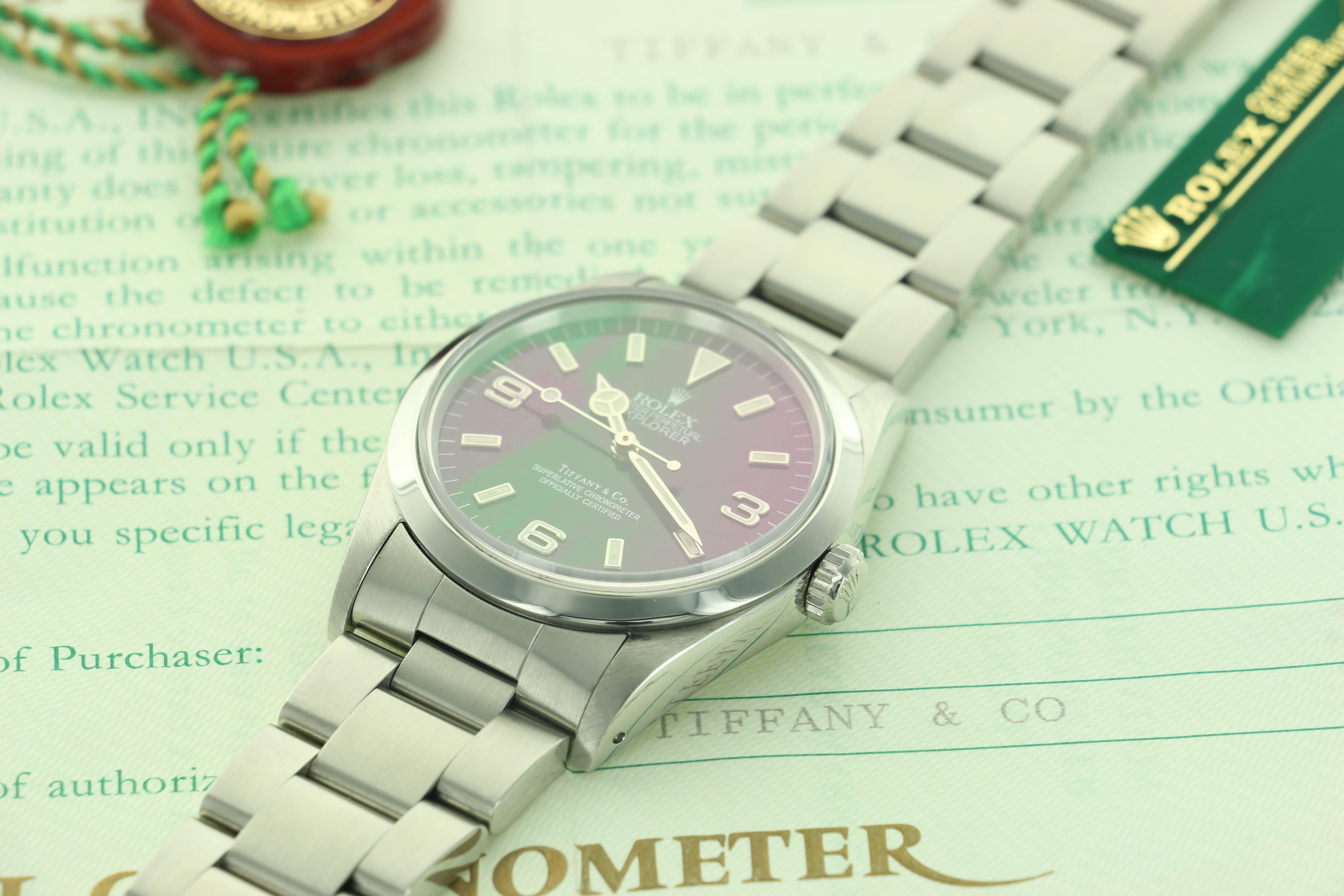 Men's Rolex Tiffany & Co. stainless steel Explorer wristwatch Ref 14270