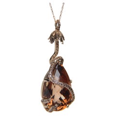 Precious Topaz, Diamonds, and Gold Pendant