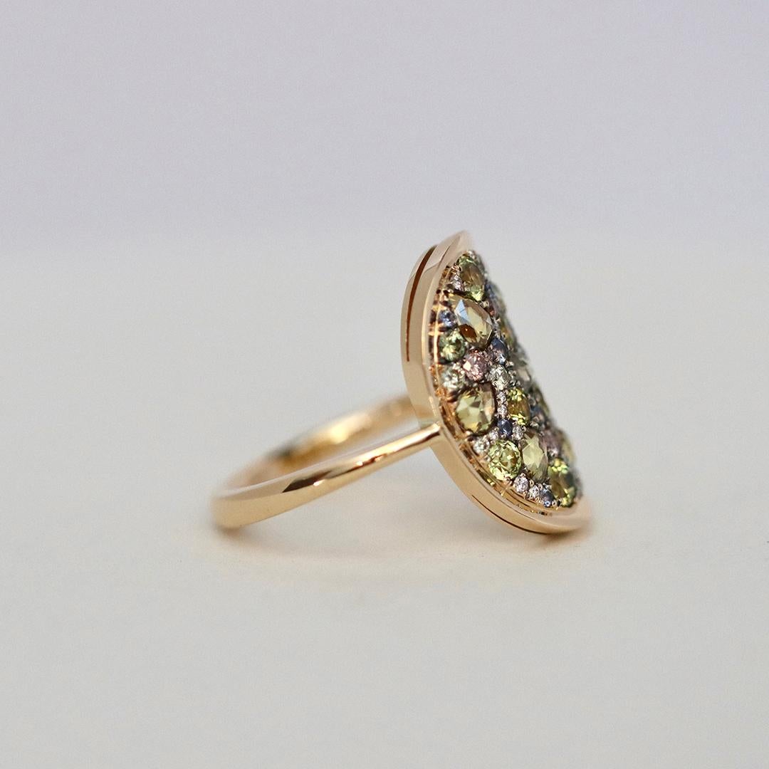 Joke Quick Rosenschliff Gelb Pink Diamond Weiß Diamant Chrysoberyll Blau Saphir Ring im Zustand „Neu“ im Angebot in Antwerp, BE
