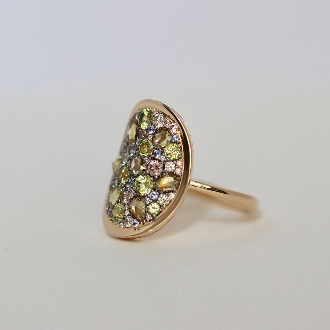 Joke Quick Rosenschliff Gelb Pink Diamond Weiß Diamant Chrysoberyll Blau Saphir Ring im Angebot 2