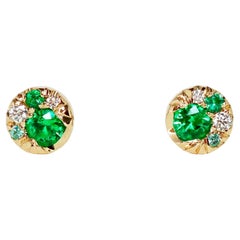 Yellow Gold 5 mm Emerald Diamond Paraiba Tourmaline Stud Earrings