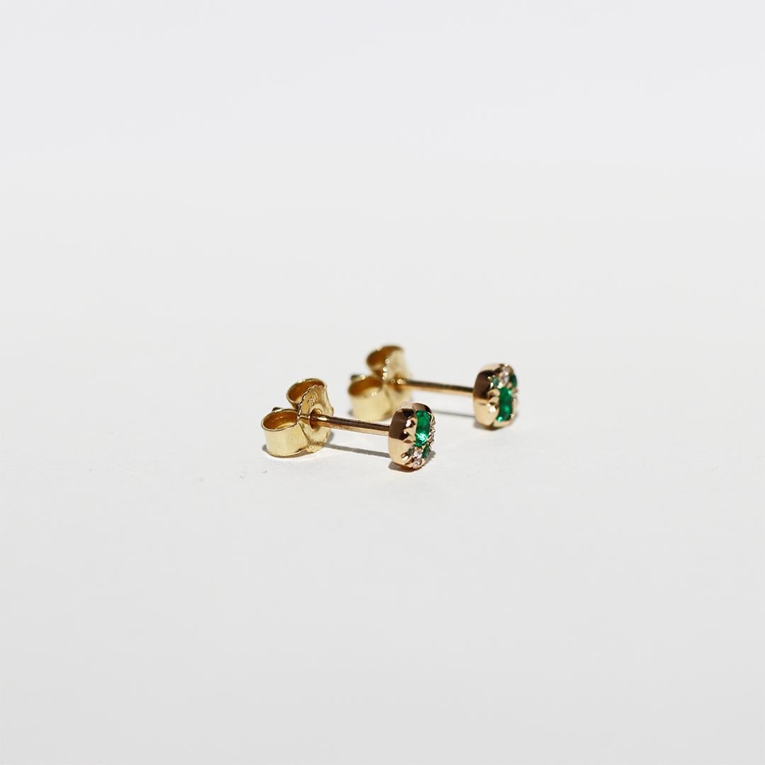 Boucles d'oreilles en or jaune 5 mm Emeraude Diamant Paraiba Tourmaline Neuf - En vente à Antwerp, BE